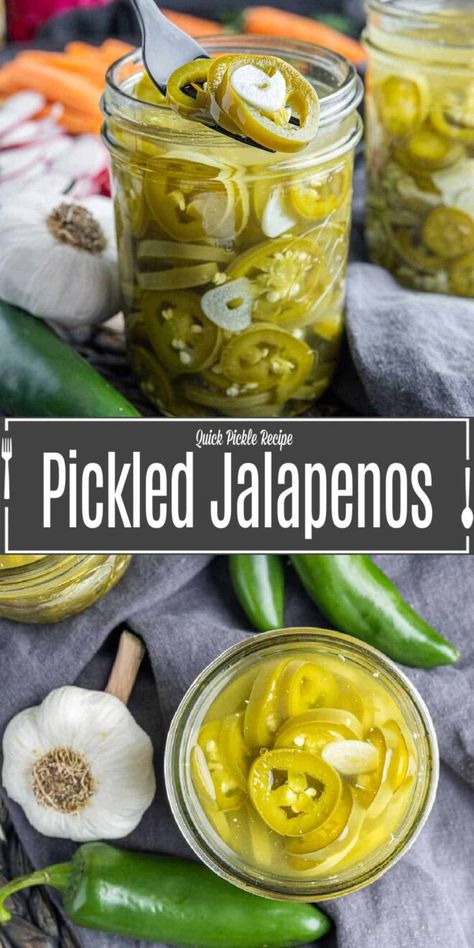 Quick Pickled Jalapenos, Pickled Jalapenos Recipe, Pickle Vegetables, Pickled Jalapeno Recipe, Jalapeno Recipe, Canning Jalapeno Peppers, Pickled Pepper Recipe, Quick Pickle Recipe, Quick Pickled Vegetables