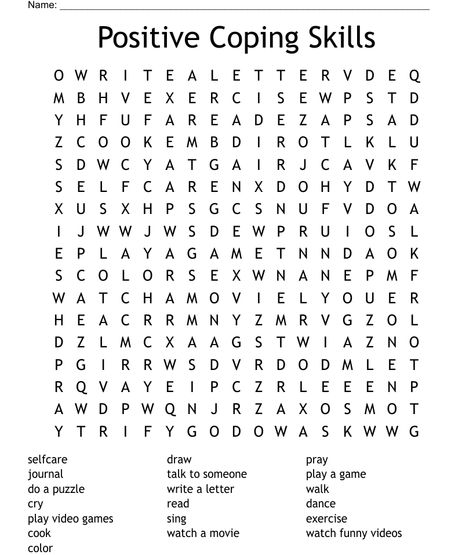 Positive Group Therapy Activities, Coping Skills Crossword Puzzles, Coping Skill Games, Middle School Coping Skills Activities, Mental Health Wordsearches, Positive Word Search, Anger Coping Skills Worksheet, End Of Therapy Activities, Cpst Therapy Activities