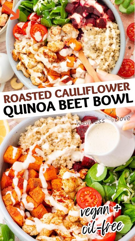 Beet Bowl, Cauliflower Quinoa, Vegan Salad Dressing Recipes, Creamy Garlic Dressing, Vegan Mushroom Soup, Healthy Main Meals, Garlic Dressing, Quinoa Sweet Potato, Plant Based Recipes Breakfast