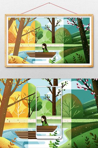 Seasons change spring, summer, autumn and winter theme style illustration#pikbest#illustration 4 Seasons Illustration, Seasons Changing Art, Seasons Illustration, Four Seasons Art, Seasons Poster, Spring Drawing, Spring Festival Poster, Seasons Posters, Spring Illustration