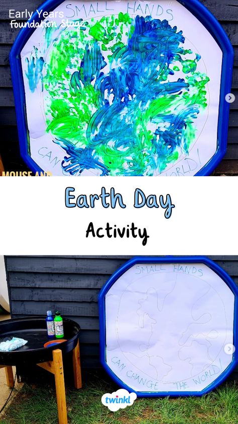 A lovely activity for Earth Day with children. Children can learn about the environment and impacts on the world. Understanding the world eyfs activities. Thanks to @mouse_and_roos_adventures The World Eyfs Activities, World Art Day Activities, Looking After The Environment Eyfs, World Earth Day Activities, Earth Day Eyfs, Eyfs Understanding The World Activities, Earth Day Tuff Tray, Earth Day Tuff Tray Ideas, Understanding The World Activities