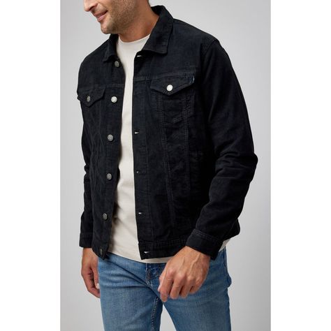 Introducing The J. Crew Trucker Jacket, A Classic And Stylish Addition To Your Wardrobe. Made With A Soft Cotton Corduroy Outer Shell, This Lightweight Jacket Is Perfect For Any Season. The Spread Collar And Button Closure Create A Sleek Look While The Pockets Offer Practicality For Everyday Wear. The Navy Blue Color And Solid Pattern Make This Jacket Perfect For Any Occasion, Whether It Be Traveling, A Party, Or Casual Wear. Its Versatile Design Is Suitable For Both Walking And Hiking, While Th Corduroy Jacket Men's Outfit, Black Corduroy Jacket Outfit, Trucker Jacket Men Outfit, Black Jacket Outfit Mens, Trucker Jacket Outfit, Calm Fits, Black Corduroy Jacket, Mens Black Jacket, Mac Jeans