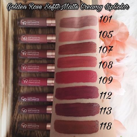 #lipstick #lippi Golden Rose Lipstick, Golden Rose Cosmetics, Lipstick Names, Dusky Skin, Makeup Help, Lips Shades, Golden Rose, روتين العناية بالبشرة, Aesthetic Makeup