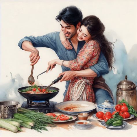 Romantic Poses Couple Photos, Spiritual Couple Art, Couple Painting Romantic, Romantic Paintings Couple, Cartoon Couple Photos, Couple Cartoon Pictures, Mine Tattoo, Romance Animes, Best Couple Pics For Dp