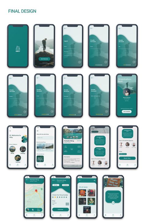 Hiking App Design, App Design Ideas Inspiration, Mobile Layout Design, Mobile Interface Design, Apps Design Layout, Application Design Ideas, Travel Apps Design, Travel Ui Design, Mobile Design Layout