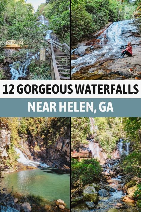 Are you planning a trip to Helen, Georgia? You won’t want to miss the 12 best waterfalls near this charming mountain town. Discover what to expect and what to see in this complete guide to the best waterfalls near Helen, Georgia. Get practical information on entrance fees, and hiking distance. Explore Anna Ruby Falls, Amicalola Falls, and Duke Creek Falls. Experience and make unforgettable memories in this picturesque corner of the United States today! Ruby Falls Georgia, Georgia Waterfalls Road Trip, Anna Ruby Falls Georgia, Georgia Waterfalls, Blue Ridge Scenic Railway, Amicalola Falls, Ruby Falls, Helen Georgia, Travel Georgia