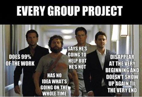 The make-up of every group project ever. Group Project, Teacher Memes, Group Projects, E Mc2, School Memes, Humor Grafico, Group Work, School Humor, E Card