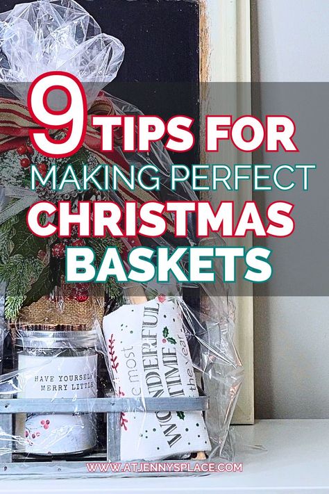 Christmas basket in a metal crate. Caption reads: 9 Tips for Making Perfect Christmas Baskets Thrift Christmas, Gift Baskets For Christmas, Baskets For Christmas, Holiday Gift Baskets, Diy Gift Baskets, Christmas Baskets, Christmas Gift Baskets, Thrift Stores, Diy Christmas Gifts