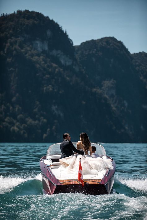 Yacht Wedding Photos, Wedding Boat Pictures, Yacht Proposal, Couple On A Boat, Couple Boat, Lake Lucerne Switzerland, Cap Doi, Boat Photoshoot, Bridal Shower Bachelorette Party Ideas