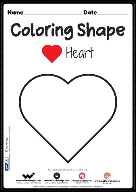 Heart Shape Worksheets For Preschool, Heart Shape Activities For Preschool, Heart Shape Activity, Heart Activities For Preschool, Heart Worksheet, Visual Drawing, Heart Coloring Page, Numbers Activities, Shape Worksheets For Preschool