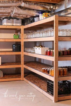 DIY Basement Shelving - The Wood Grain Cottage #thebasement Basement Storage Shelves, Basement Shelving, Basement Organization, Diy Storage Shelves, Diy Regal, Garage Storage Shelves, Diy Basement, Basement Storage, Basement Makeover