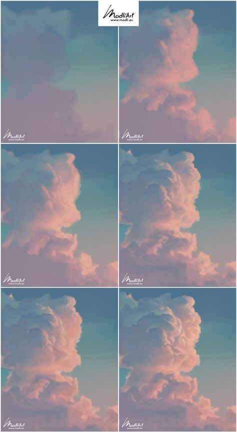 Painting Clouds Digital, Digital Clouds Tutorial, Cloud Painting Reference, Cloud Paint Tutorial, Sky Painting Step By Step, Digital Cloud Art, Sky Tutorial Drawing, Sky Painting Reference, Colourful Clouds Painting