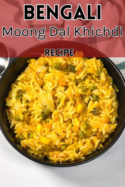 If you are looking for a delicious one-pot meal of rice, look no further than this roasted dal recipe prepared with protein-packed moong lentils. Bengali-style moong dal khichdi, also known as bhaja muger dal khichuri or Bhoger Khichuri, is a popular dish in Bengal cuisine. Mong Dal Recipes, Moong Dal Khichdi, Dal Khichdi, Khichdi Recipe, Stovetop Pressure Cooker, Pakistani Recipes, Lentils And Rice, Dal Recipe, Moong Dal