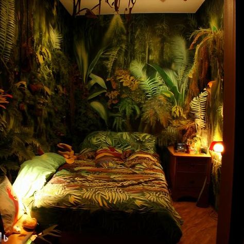 Forest Room Ideas, Elven Bedroom, Rainforest Room, Styled Bedroom, Forest Room, Rainforest Theme, Zen Bedroom, Jungle Room, Lash Room