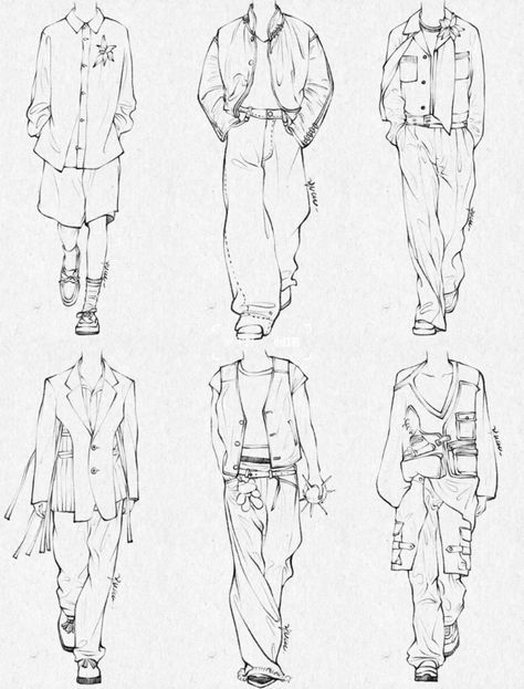 Drawing Outfit References, Man Clothing Drawing, Men Outfit Design Drawing, Sketch Clothes Ideas, Men Outfit Sketch, Male Outfit Sketch, Mens Wear Sketch, Drawing Poses With Clothes, Mens Clothing Drawing