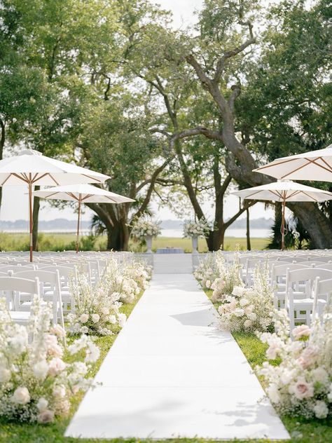 A Modern Romantic Fairytale Wedding At Lowndes Grove Outdoor Ceremony Aisle, Romantic Fairytale Wedding, Outdoor Wedding Backdrops, Ceremony Decorations Outdoor, Wedding Ceremony Setup, Lowndes Grove Wedding, Wedding Isles, Aisle Flowers, Wedding Ceremony Arch