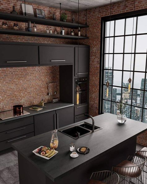 Kitchen With Brick, Top Kitchen Trends, Model Dapur, Industrial Kitchen Design, Modern House Interior, Minimal Interior Design, Interior Design Per La Casa, Industrial Interior Design, Best Kitchen Designs