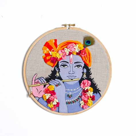 Excited to share the latest addition to my #etsy shop: KRISHNA, charming Indian God, Embroidery Hoop, linen with bright colors, Indian, Ethnic, wall art https://etsy.me/2SkgsgN #housewares #homedecor #housewarming #laundry #framed #quilting #bohemianeclectic #wallart # Embroidery Hoop Painting, Indian Wedding Embroidery Hoop Pattern, Embroidery Hoop Art Diy Free Pattern, Krishna Embroidery Designs, God Embroidery Designs, Indian Embroidery Patterns, Krishna Embroidery, Framed Embroidery Wall Art, Canvas Embroidery Art