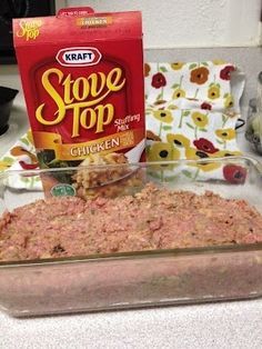 Meatloaf made with stove top stuffing. Gets rave reviews and SUPER easy. 1 Pound Ground Meat (Beef or Turkey) 1 Egg 1 Box Stuffing Mix 1 Cup Water Mix everything together, smoosh it into a loaf pan, and bake at 350 for about 45 minutes. Stove Top Stuffing Meatloaf Recipes, Secret Ingredient Meatloaf, Stove Top Meatloaf, Box Stuffing, Stuffing Meatloaf, Stove Top Stuffing Meatloaf, Pork Meatloaf, Meatloaf Recipes Healthy, Stove Top Stuffing