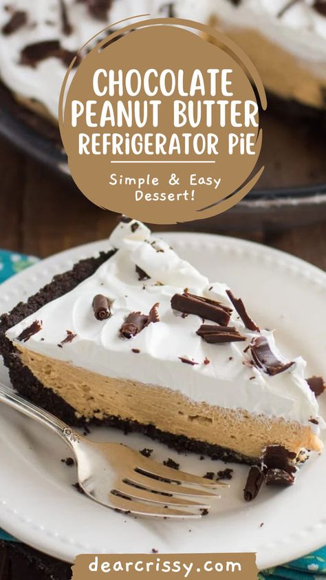 Chocolate Peanut Butter Refrigerator Pie is the perfect combination of creamy peanut butter, rich chocolate, and a crunchy cookie crust. With a smooth, fluffy filling and decadent chocolate curls on top, this no-bake dessert is ideal for any occasion. It’s an irresistible treat that’s both simple to make and guaranteed to satisfy your sweet tooth. Oreo Peanut Butter Pie, Peanut Butter Pie Recipe, Butter Pie Recipe, No Bake Pie, Crumble Tart, Chocolate Peanut Butter Pie, Pumpkin Treats, Quick And Easy Dinner Ideas, Oreo Peanut Butter