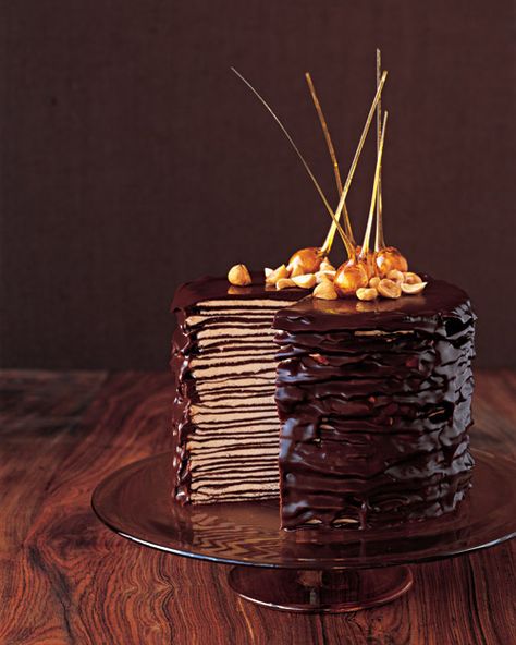 Crepe cake Chocolate Crepe Cake, Dessert Crepes, Kuih Lapis, Chocolate Crepes, Martha Stewart Recipes, Nutella Cake, Torte Cupcake, Crepe Cake, Chocolate Cakes