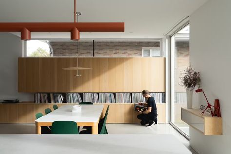 Photo 5 of 10 in How They Pulled It Off: Custom-Built Record Storage - Dwell Records Storage, Staircase Outdoor, Masculine Decor, Dwell Magazine, Brick Cladding, Inspirational Photos, Record Storage, Brick Facade, Bachelor Pad