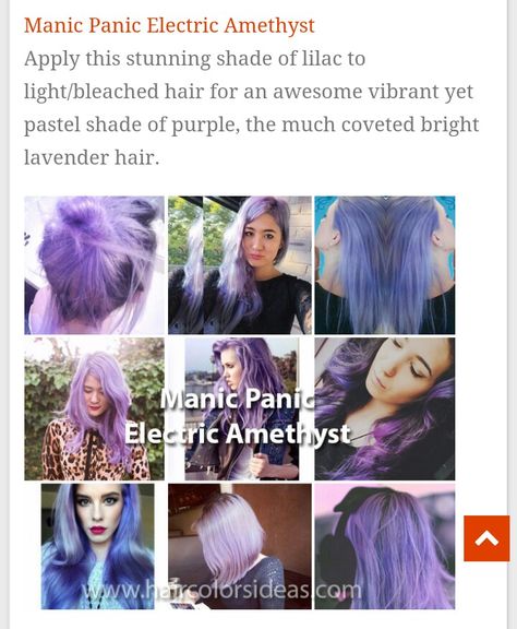 Electric amethyst by Manic Panic Electric Amethyst Hair, Manic Panic Electric Amethyst, Amethyst Hair, Lavender Hair, Makeup Stuff, Manic Panic, Hair Colours, Bleached Hair, Hair Stuff