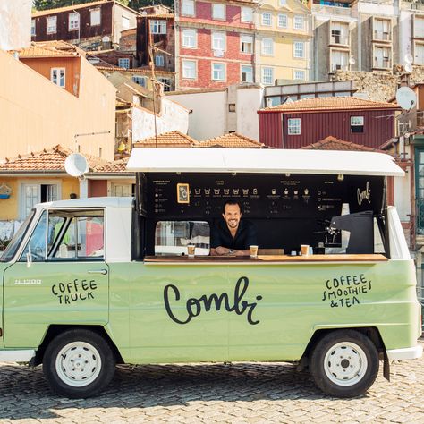 Volkswagen Coffee Truck, Tiny Food Truck, Van Coffee Shop, Kombi Food Truck, Foodtrucks Ideas, Kitchen Table Ideas, Coffee Food Truck, Mobile Coffee Shop, Coffee Trailer