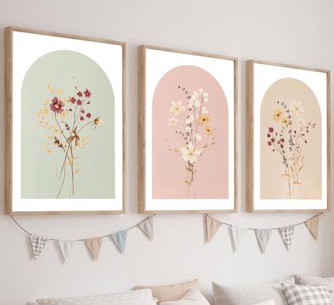 PRICES MAY VARY. Wildflower Floral Botanical Wall Art Painting: Size is 16x24in(40x60cm)x3Pcs Frameless.You can choose a variety of sizes and styles of wall art to meet the needs of different occasions and personal preferences, can add a touch of art to your space, highlighting the unique personality and taste. Perfect Work of Art: Thick natural canvas, High definition giclee modern canvas printing artwork which has strong sense of texture and full of artistic touch. This fashion watercolor flow 6 Prints On Wall, Wildflower Art Print, Flower Room Decor Aesthetic, Wild Flower Decorations, Vintage Wildflower Nursery, Diy Boho Canvas Art, Wildflower Nursery Decor, Girl Room Artwork, Neutral Floral Nursery