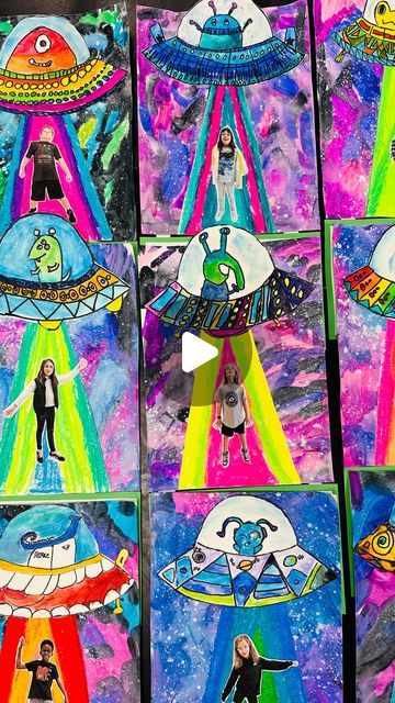 Keisha L. Casiano on Instagram: "OH NO! Third grade has been abducted by aliens!!! Check out these UFO! 🛸🤩

#arteducation #artteacher #elementaryartteacher  #education  #teachersofinstagram #weareteacher" Alien Arts And Crafts, Outer Space Art For Kids, Alien Art For Kids, Alien Art Project, Art Class Projects Elementary, Alien Crafts For Kids, Third Grade Art Projects, Space Art Projects For Kids, Alien Abduction Art