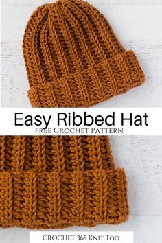 Easy Crochet Hat Patterns, Crochet Beanie Pattern Free, Crochet Hat For Beginners, Ribbed Hat, Ribbed Crochet, Crochet Beanies, Easy Crochet Hat, Mode Crochet, Crochet Hat Free