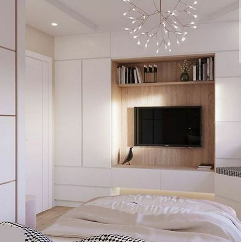 Tv In Dressing, Wall Closet Ideas Living Room, Bedroom Tv Closet Ideas, Bedroom Closet Design Built In Wardrobe With Tv, Bedroom Tv Wall Wardrobe, Bedroom Built In Tv Wall, Tv Wall Closet Ideas, Closet Wall With Tv, Tv Within Wardrobe