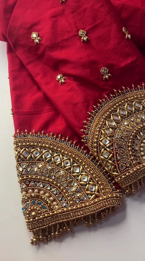 Temple Embroidery Blouse, Bridal Blouse Maggam Work Designs Latest, Manga Design Aari Blouse, Red Blouse Aari Work Designs, Zardosi Aari Work Blouse, Red Aari Work Blouse, Heavy Aari Work Blouse Designs, Bridal Blouse Designs Heavy Work, Simple Aari Work Blouse Design