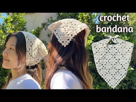 Crochet Bandana Tutorial | Diamond Lace Crochet Bandana - YouTube Crochet Bandana Tutorial, Diamond Lace Stitch, Bandana Tutorial, Crochet Bandanas, Summer Headwear, Knitting Room, Lacy Crochet, Temperature Blanket, Crochet Bandana