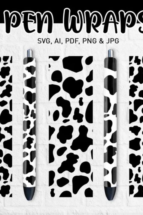 Cow Pen Wrap Svg Cow Pen, Sublimation Ideas Projects Inspiration, Pen Wraps, Pen Pattern, Animal Pen, Custom Pens, Vector Cut Files, Cricut Free, Glitter Pens