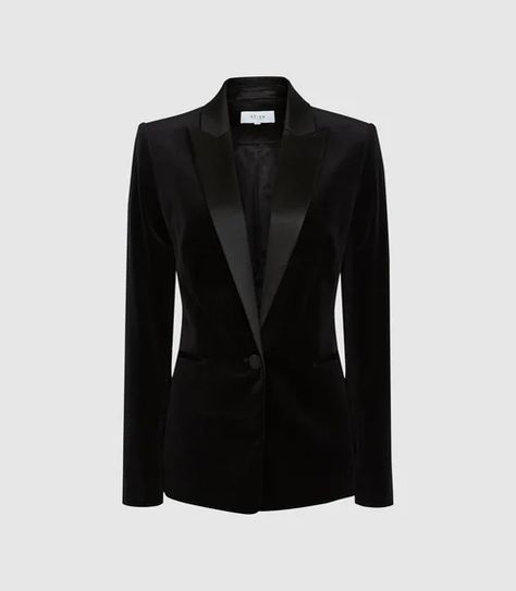 Velvet Blazer Outfit, Velvet Jackets Women, Black Velvet Suit, Velvet Suit Jacket, Led Clothing, Reiss Women, Bespoke Clothing, Black Velvet Blazer, Velvet Suit