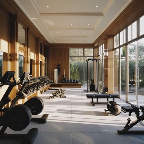 Luxury Gym Ideas Luxury Gym Interior Design, American Classic House Interior, Home Gym Design Luxury, Gym Weights Workout, Commercial Gym Design, Luxury Home Gym, Wellness Experience, Luxury Fitness, Dream Home Gym