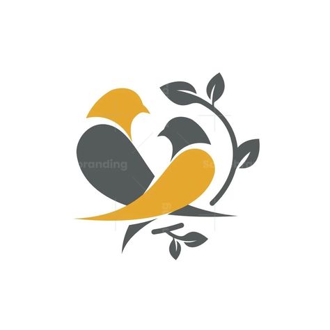 Neutral Colors Drawing, Simple Bird Design, Bird Design Illustration, Two Birds On A Branch, Birds Couple, Couple Logo, Business Values, Birds Logo, Branch With Leaves