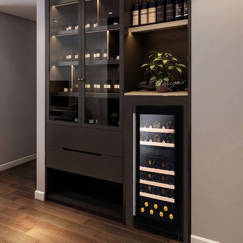 Amazon.com: HCK Dual Zone Wine Cooler Refrigerator - Freestanding, Triple-Layer Glass, Electronic Temperature Control, Oak Wood Shelves - Stores 29 Bordeaux Bottles - Cellar Fridge with ETL Certified : Home & Kitchen Modern Home Bar Designs, Zigarren Lounges, Kitchen Crockery, Crockery Cabinet Design, Crockery Cabinet, Crockery Unit Design, Dining Room Shelves, Almirah Designs, Modern Home Bar