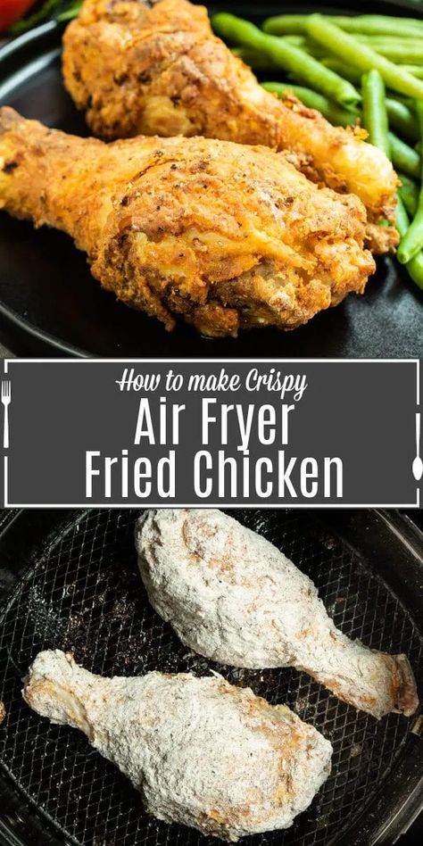 This easy Air Fryer Fried Chicken is made with drumsticks, thighs, breasts, and wings. It is made without buttermilk and you can use bone-in or boneless chicken, or even chicken tenders. It's a healthier fried chicken recipe that makes tender crispy fried chicken without using oil! #friedchicken #chicken #airfryer #airfryerrecipes Easy Air Fryer Fried Chicken, Healthy Fried Chicken Recipes, Healthy Fried Chicken, Air Fryer Fried Chicken, Chicken Keto, Chicken Cake, Air Fryer Chicken Wings, Fried Chicken Recipe, Air Fried Food