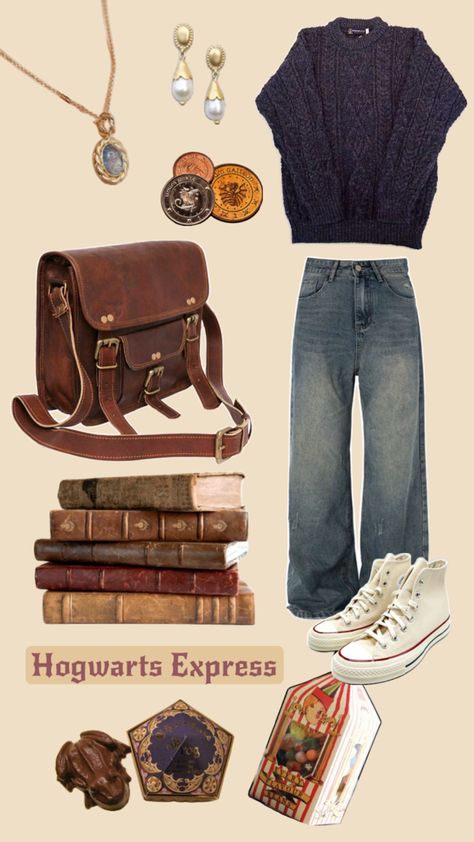 Harry Potter Modern Outfits, Harry Potter Winter Outfits, What To Wear To Universal Studios Outfit Ideas Harry Potter, Harry Potter Theme Outfits, Harry Potter Fashion Aesthetic, Hp Inspired Outfits, Hogwarts Outfit Ideas, Weasley Aesthetic Outfit, Harry Potter Shifting Outfits