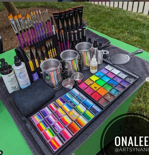 Face Painting Essentials, Face Painting Party Station, Face Paint Set Up Ideas, Face Painting Kits Professional, Face Painting Setup, Face Paint Display Board, Face Painting Business Names, Face Painting Prices, Face Paint Business