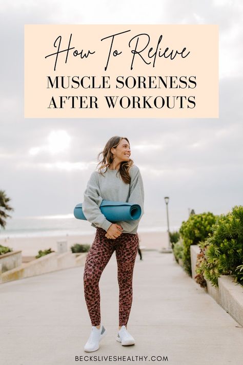 How to Relieve Muscle Soreness After Workouts | Becks Lives Healthy Whether you’re a professional athlete or avid gym-goer, muscle soreness is a normal part of living an active lifestyle. Use these tips and tricks to overcome sore muscles quicker and support a healthy recovery process. Click here to read! Stretching For Sore Muscles, Sore Quads Relief Muscle, Workout Recovery Sore Muscles, Sore Leg Muscles Relief, How To Relieve Sore Muscles, Gym Soreness Remedies, How To Help Muscle Soreness, How To Heal Sore Muscles Fast, How To Help Sore Muscles