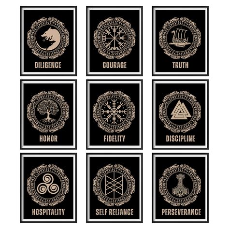 PRICES MAY VARY. FASCINATING VIKING NORWEGIAN WALL DECOR: These ancient signs were used to represent Vikings' gods, beliefs and myths. Let our magical Norse decor for home help you overcome any obstacle in your life DECORATIVE VIKING ART PRINT: Norse Viking home decor is perfect for your Vikings bedroom set, Scandinavian decor, black gothic theme office, or kitchen walls. The Norse Viking pictures are sure to be eye-catching and work well with any style AESTHETIC VIKING WALL ART SET: 9pcs norse Vikings Poster, Celtic Wall Art, Viking Home Decor, Viking Gifts, Picture Bedroom, Mid Century Modern Wall Decor, Art Viking, Viking Decor, Pagan Decor