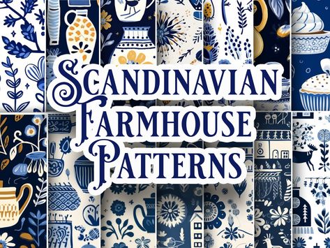 Introducing my collection of Farmhouse Folk Art seamless patterns inspired by traditional Scandinavian folk art designs. These patterns showcase the intricate and vibrant motifs commonly found in the decorative arts of Nordic countries. Each pattern in this collection features a unique combination of shapes, floral and animal motifs, and that pay homage to the rich cultural heritage of Scandinavia. The designs draw upon traditional color schemes, incorporating warm, earthy tones and cool blues t Scandinavian Folk Art Patterns, Nordic Folk Art, Scandinavian Farmhouse, German Folk, Nordic Countries, Scandinavian Folk Art, Farmhouse Art, Art Populaire, Scandinavian Art