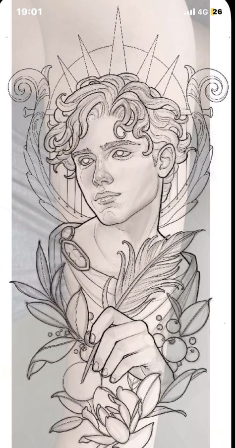 Male Portrait Tattoo, Neoclassical Tattoo, Apollo Tattoo, Neo Traditional Art, Atlas Tattoo, Nouveau Tattoo, Animal Tattoo Ideas, Greek Mythology Tattoos, Tattoo Stencil Outline