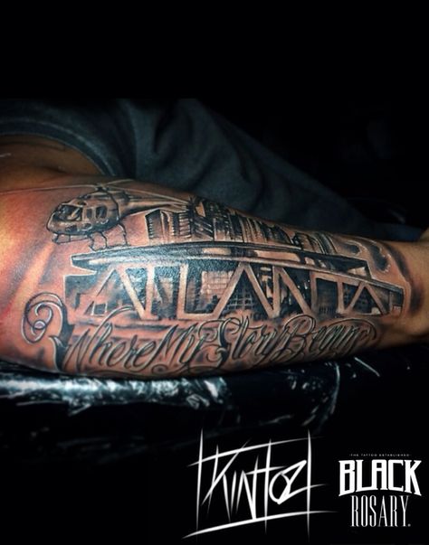 Atlanta Tattoo Ideas For Men, Georgia Tattoo Ideas, Atlanta Tattoo Ideas, Rosary Art, Georgia Tattoo, Atlanta Tattoo, Best 3d Tattoos, Black Men Tattoos, Black Rosary