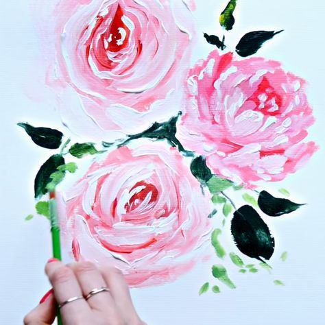 The quick and easy way to learn how to paint a peony and rose. This painting tutorial is perfect for kids, beginners, or anyone who wants to try their hand at some basic painting techniques. Easy Flowers To Paint, Simple Bouquet Of Flowers, Flowers To Paint, Rose Painting Acrylic, Flower Painting Ideas, Katie Jobling, Paintings Of Flowers, Printable Flower Coloring Pages, Most Beautiful Paintings