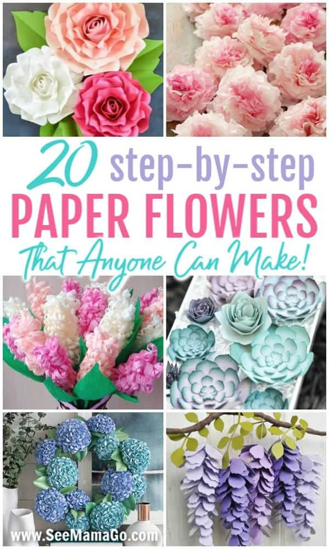 Step By Step Paper Flowers, Flowers Diy Easy, Cricut Flowers, Paper Flowers Diy Easy, Diy Fleur, Fleurs Diy, Easy Paper Flowers, Flowers Craft, Paper Flower Crafts