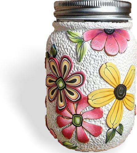 Polymer Art, Big Floral, Clay Jar, Jar Art, Polymer Clay Diy, Clay Vase, Precious Metal Clay, Pasta Francesa, Polymer Clay Miniatures